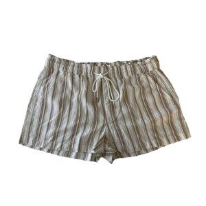 LOFT white brown stripe Pull On Elastic Waist Shorts Womens XL paper bag